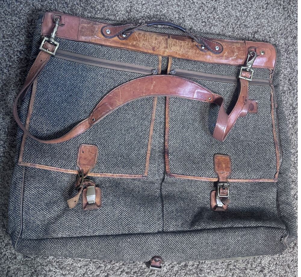 Vintage Hartmann luggage garment bag Hanging Travel tweed & brown leather